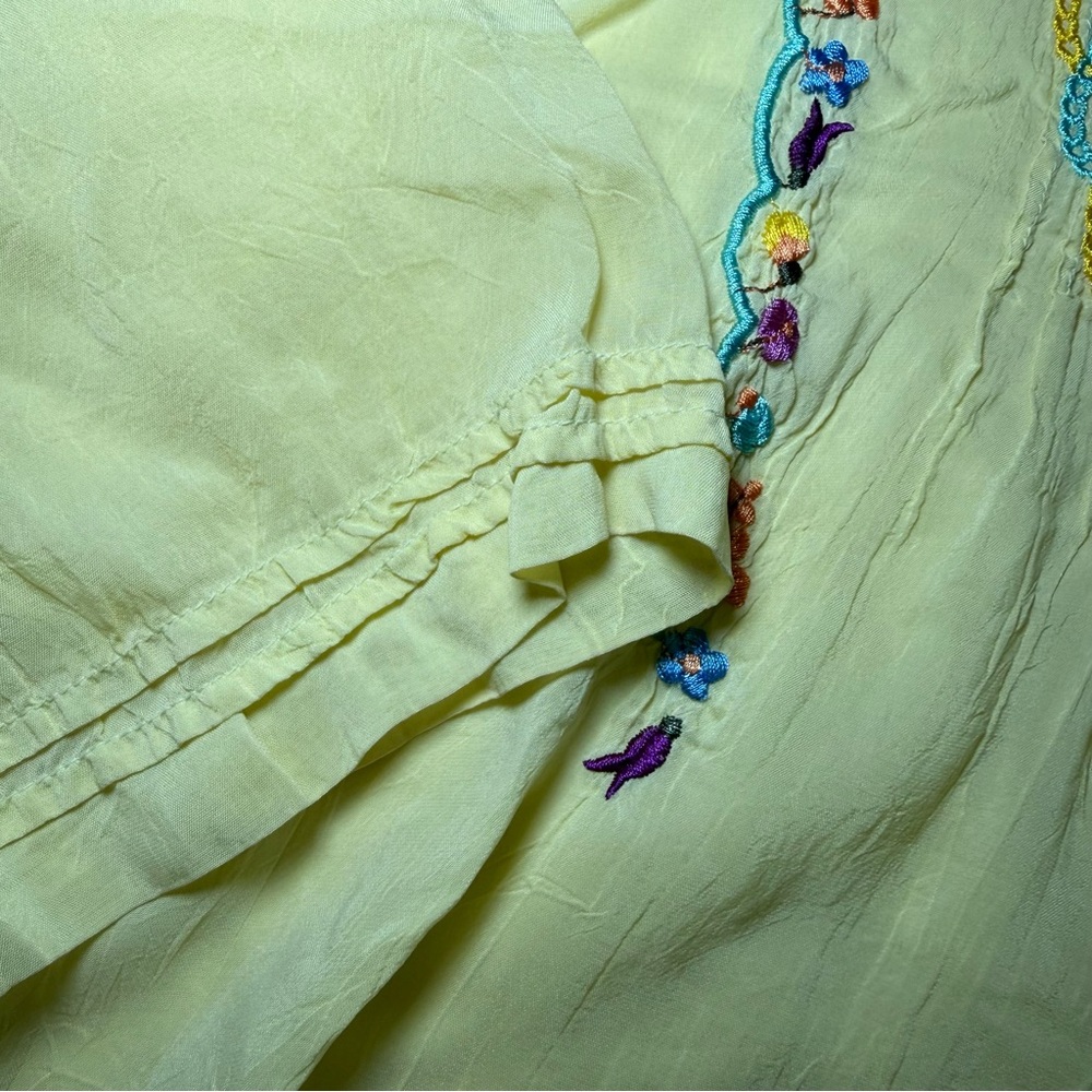 Johnny Was Yellow Embroidered Boho Tunic Cupra Rayon Size Large Festival Peasant - Picture 5 of 9